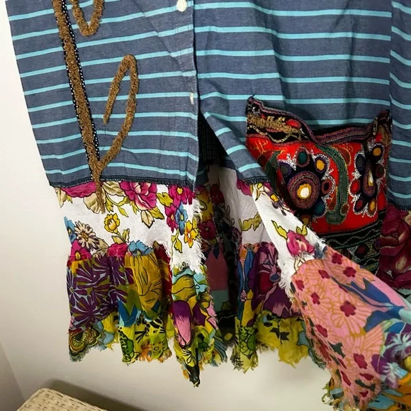 GAP striped button down patchwork funky patterned top - Picture 4 of 5